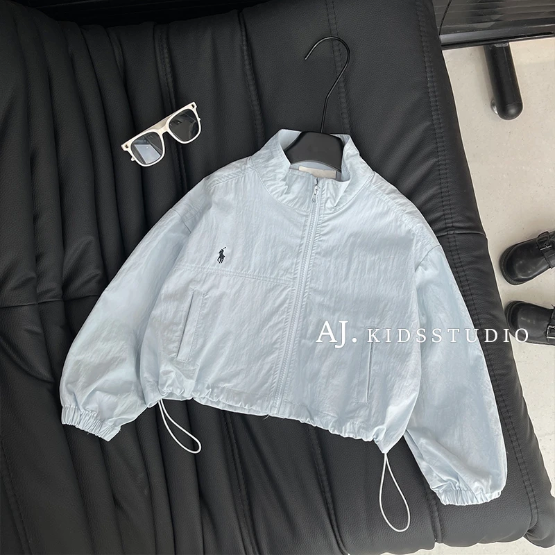 【Umi】2025春秋韩版儿童纯色休闲宽松刺绣夹克风衣拉链外套MPG5631