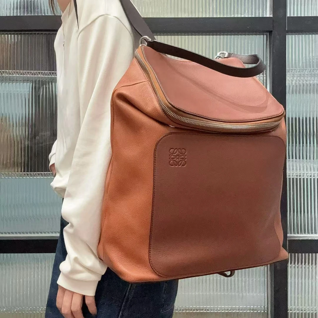 95新 LOEWE/罗意威 【蕾】6XH006 焦糖色荔纹双肩包