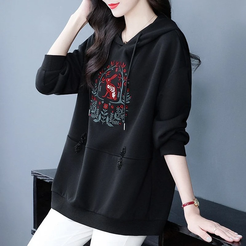 丹思慕大码女装卫衣2023秋季新款高端气质绣花盘扣新中式229873