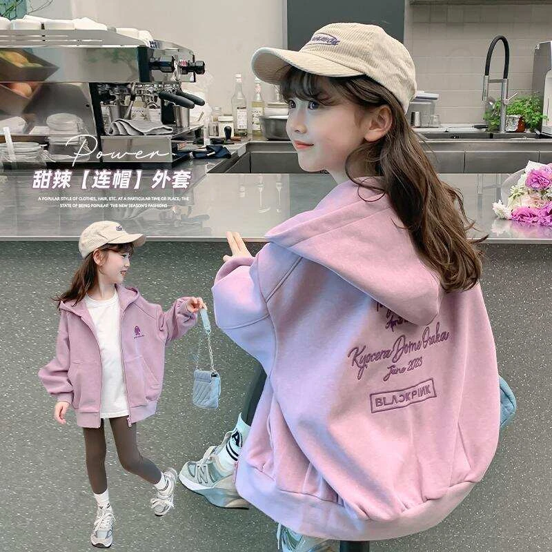 小香风韩版宽松新款儿童连帽中大童时髦儿季衣服女孩宝宝洋气