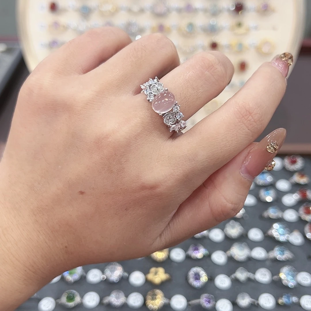 蛇纹石玉戒指银S925镶嵌柳