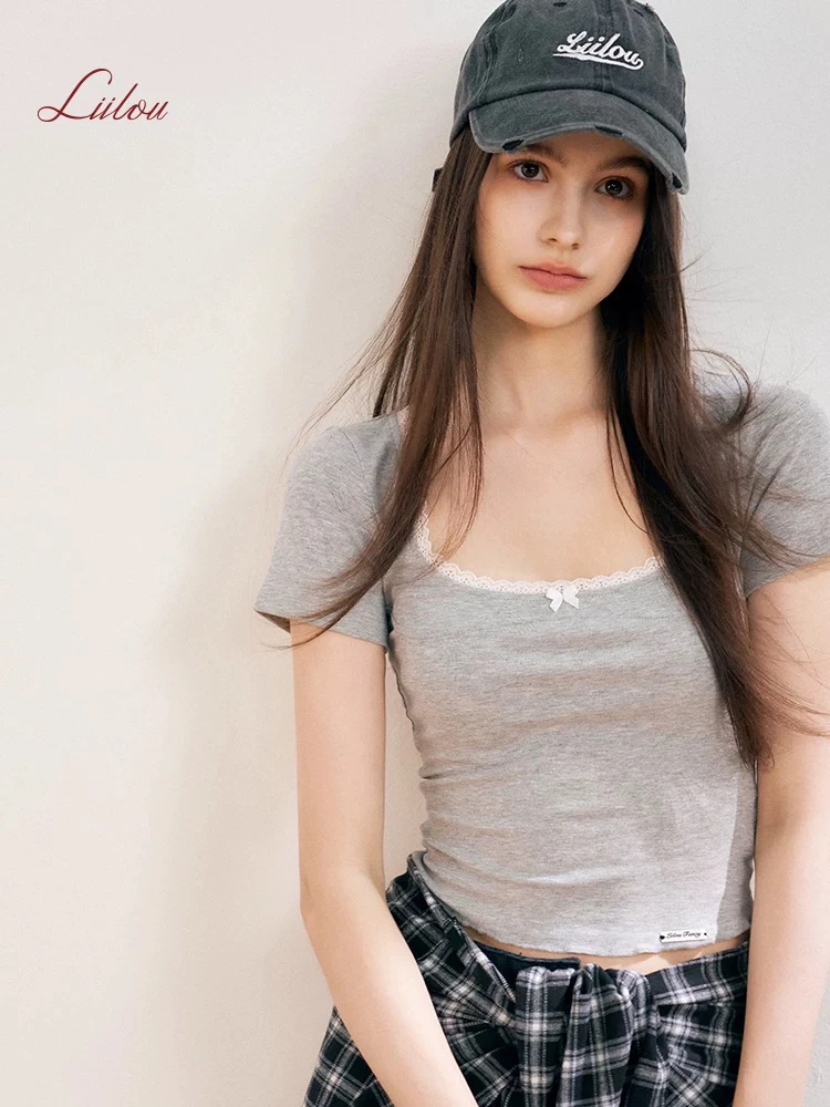 7142蕾丝领蝴蝶结T恤F