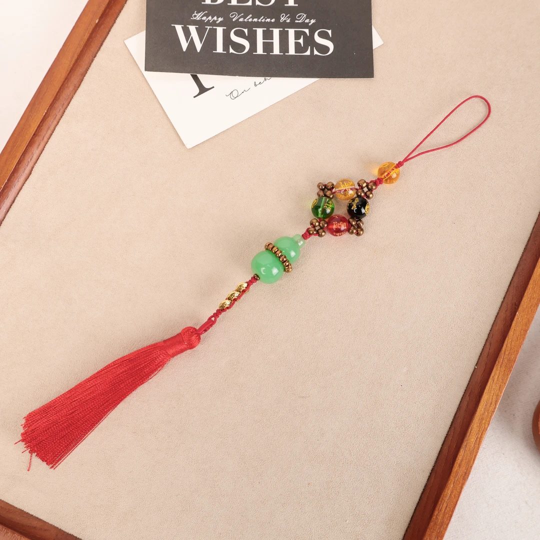 LZ2682 绿色葫芦五路中国结琉璃手机链车挂