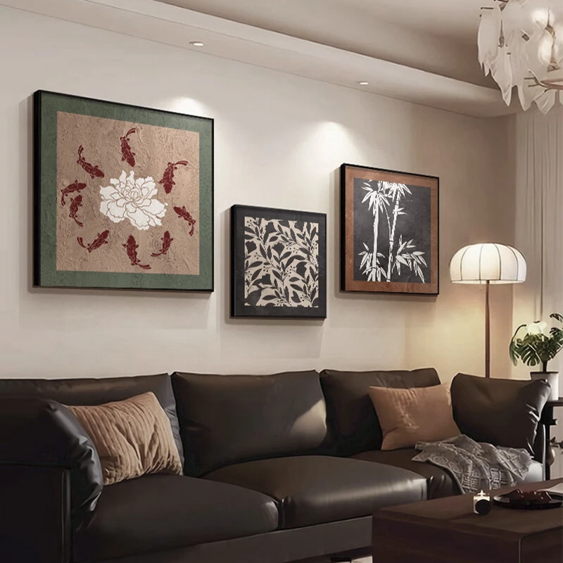 小众抽象艺术方形组合壁画抽象复古客厅挂画法式中古风餐厅装饰画