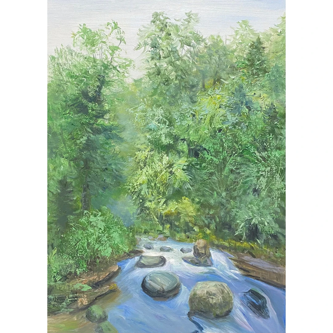 8135李忠元《蓝色的河流》原创手绘油面尺寸70*90cm客厅卧室餐厅