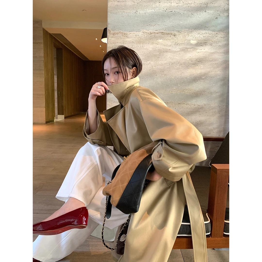 区区欧阳【秀场风衣】翻领双排扣外套女秋季新款小个子中长款大衣