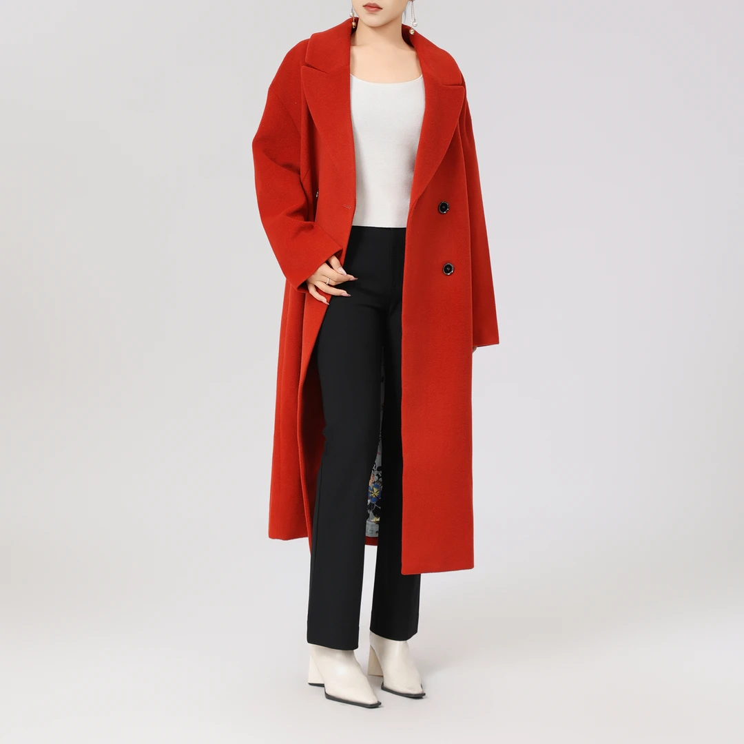 GIRDEAR/哥弟新年新款大衣轻奢高级感红色羊毛呢保暖外套1400211