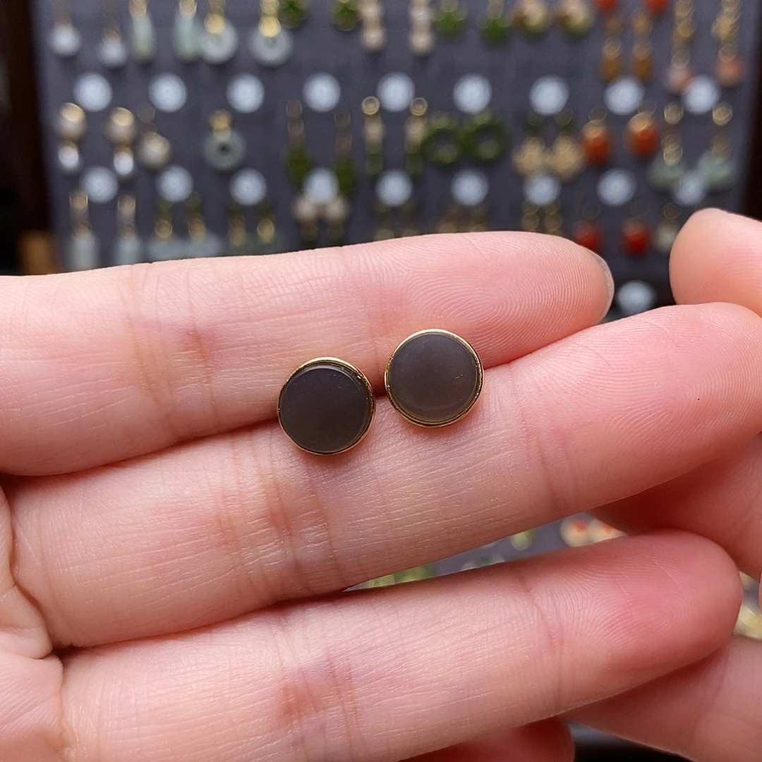 银S925镶嵌和田玉耳饰