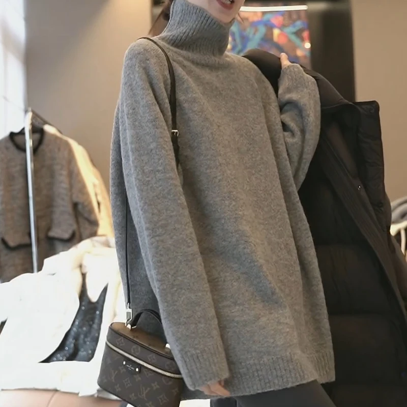 2025韩版冬季高领时尚气质百搭宽松加厚长袖针织上衣LK2501110