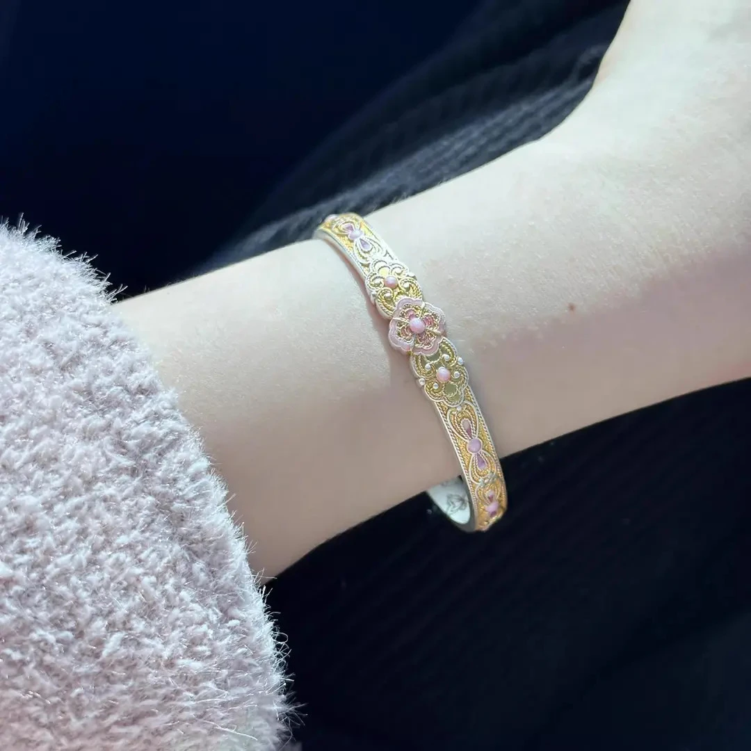 足银手镯 珐琅公主银999.9手镯 夏日限定女款甜美精致显白送老婆