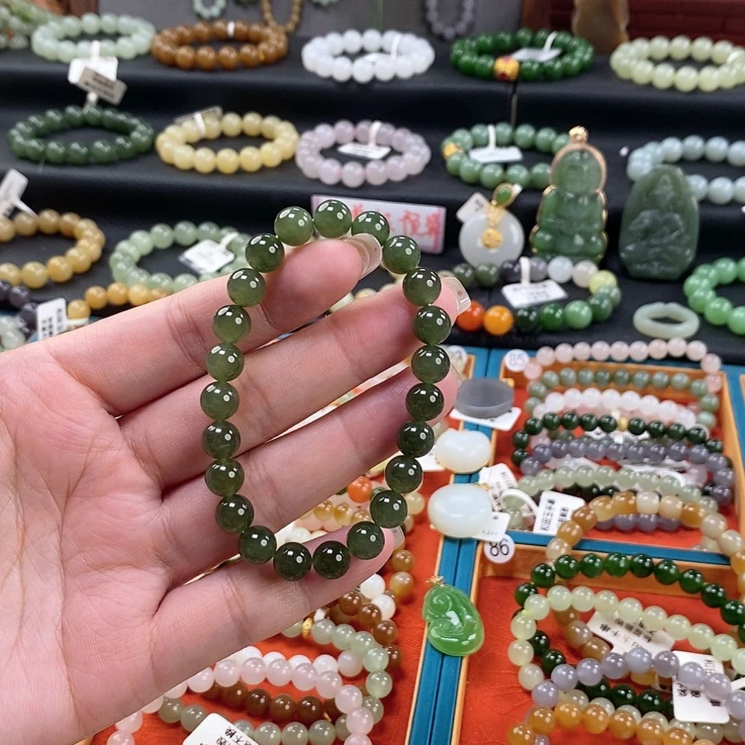 和田玉手链 8MM未镶嵌湖水绿