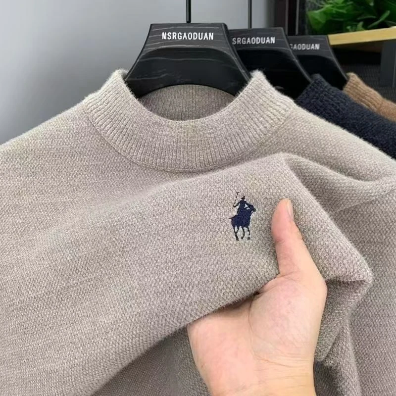 掌柜【推荐】【一体绒】加绒加厚男士毛衣新款男装半高领冬季保暖