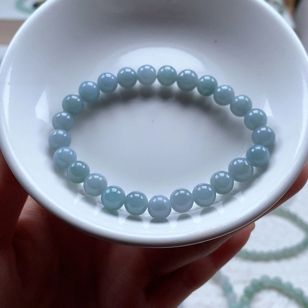 翡翠未镶嵌手串蓝7.8