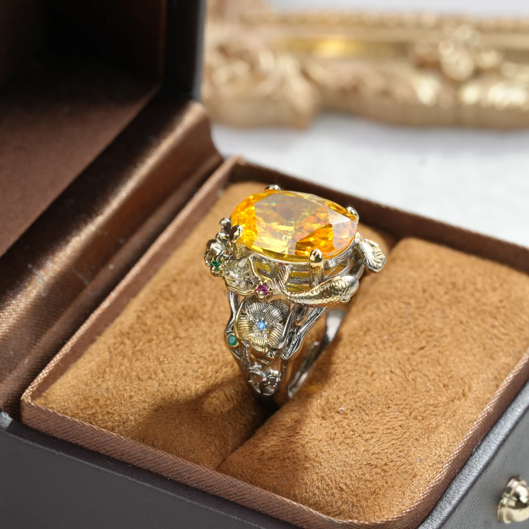 铜合金合成锆石戒指 铜合金 合成立方氧化锆 黄色欧风戒指5801-3