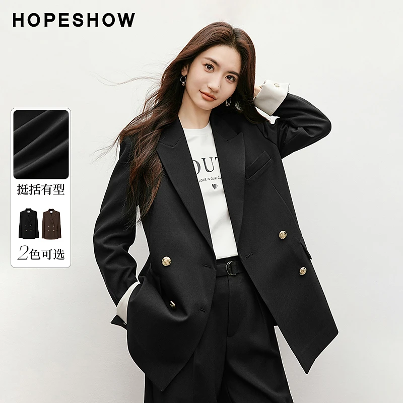红袖2025春新款女装 宽肩缎面单排扣枪驳领一手长西装90125022201