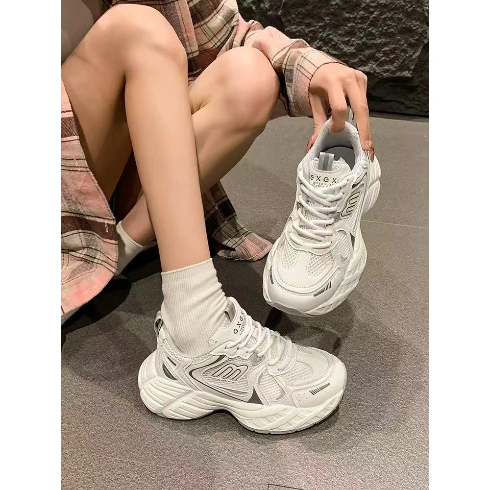 A819 灰色厚底老爹鞋女2025春季新款百搭小个子轻便休闲运动鞋