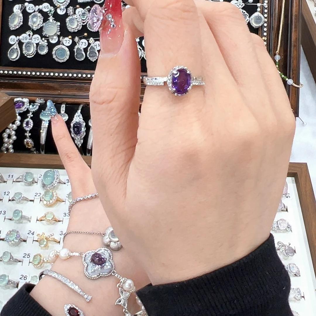 蛇纹石玉银S925镶嵌戒指