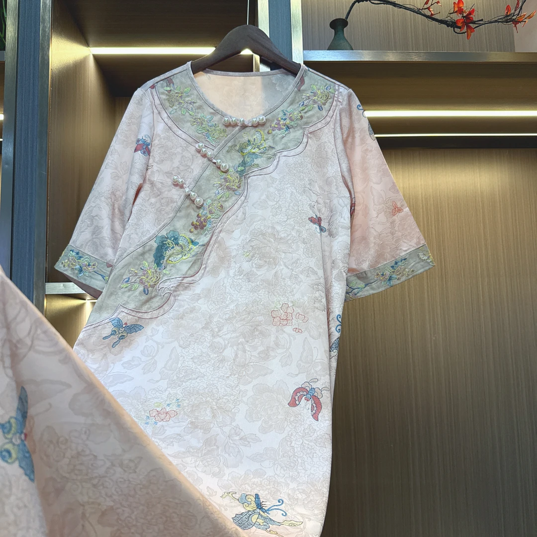 雪栀-2-新中式旗袍改良国风蝴蝶夏季连衣裙