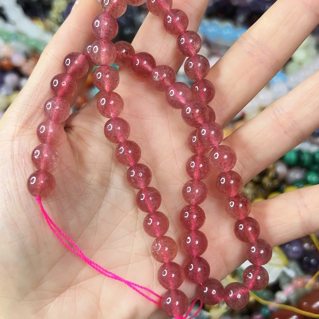 玛瑙/玉髓合金珠宝半成品 卡8鸽血红草莓晶一条