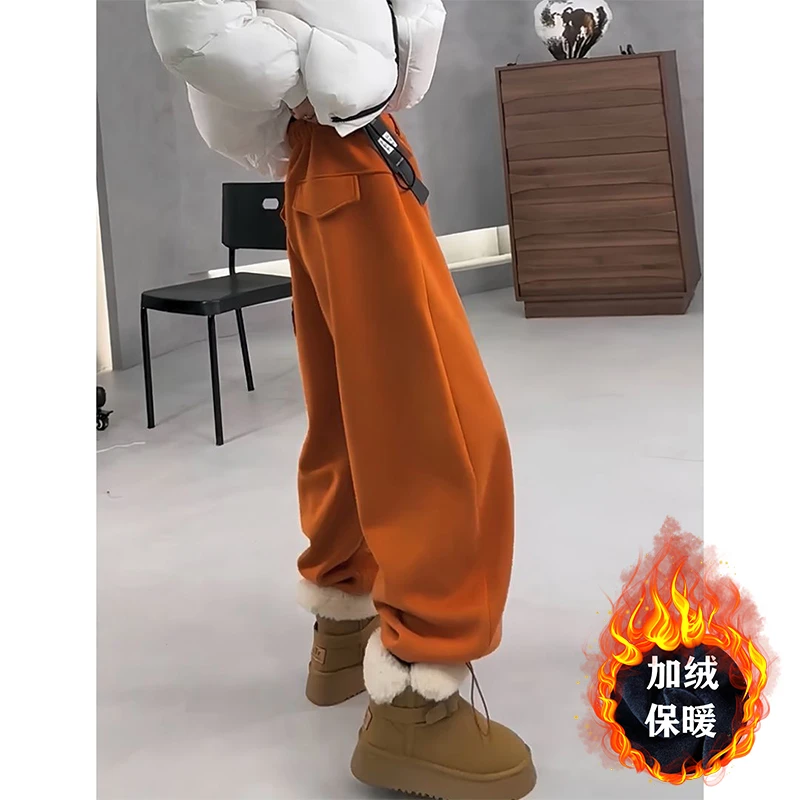 欧洲站高腰直筒休闲卫裤女2025年秋冬新款时尚宽松显瘦加绒阔腿裤