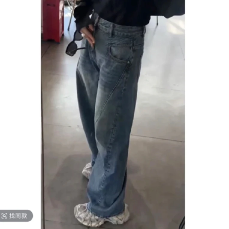 《洋气裤》JING2025春季新款600338高腰直筒牛仔裤女裤宽松百搭长裤