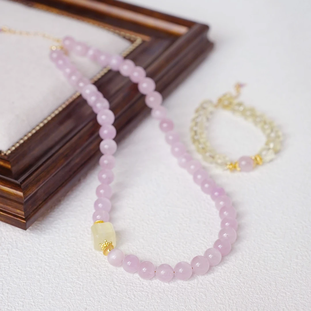 铜合金项链 「霓裳」透版紫锂灰柠檬晶项链手链多戴款温柔西施