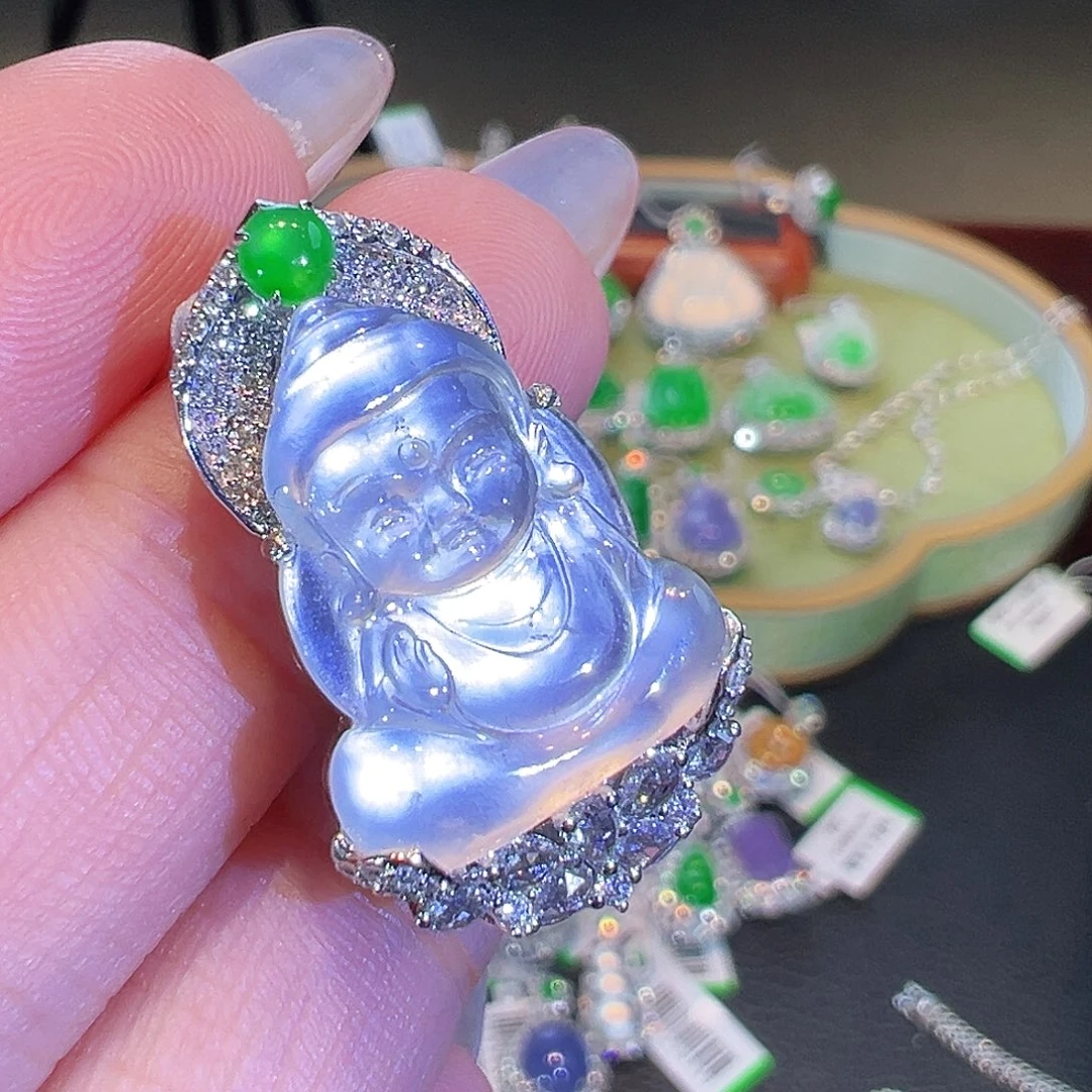 翡翠18K金镶嵌吊坠(不含链)翡翠