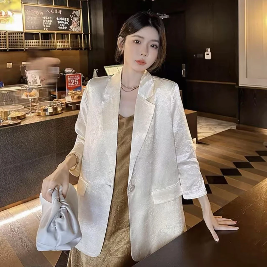 【七分袖】夏季薄款冰丝缎西装外套女2025新款高级气质百搭防晒西服