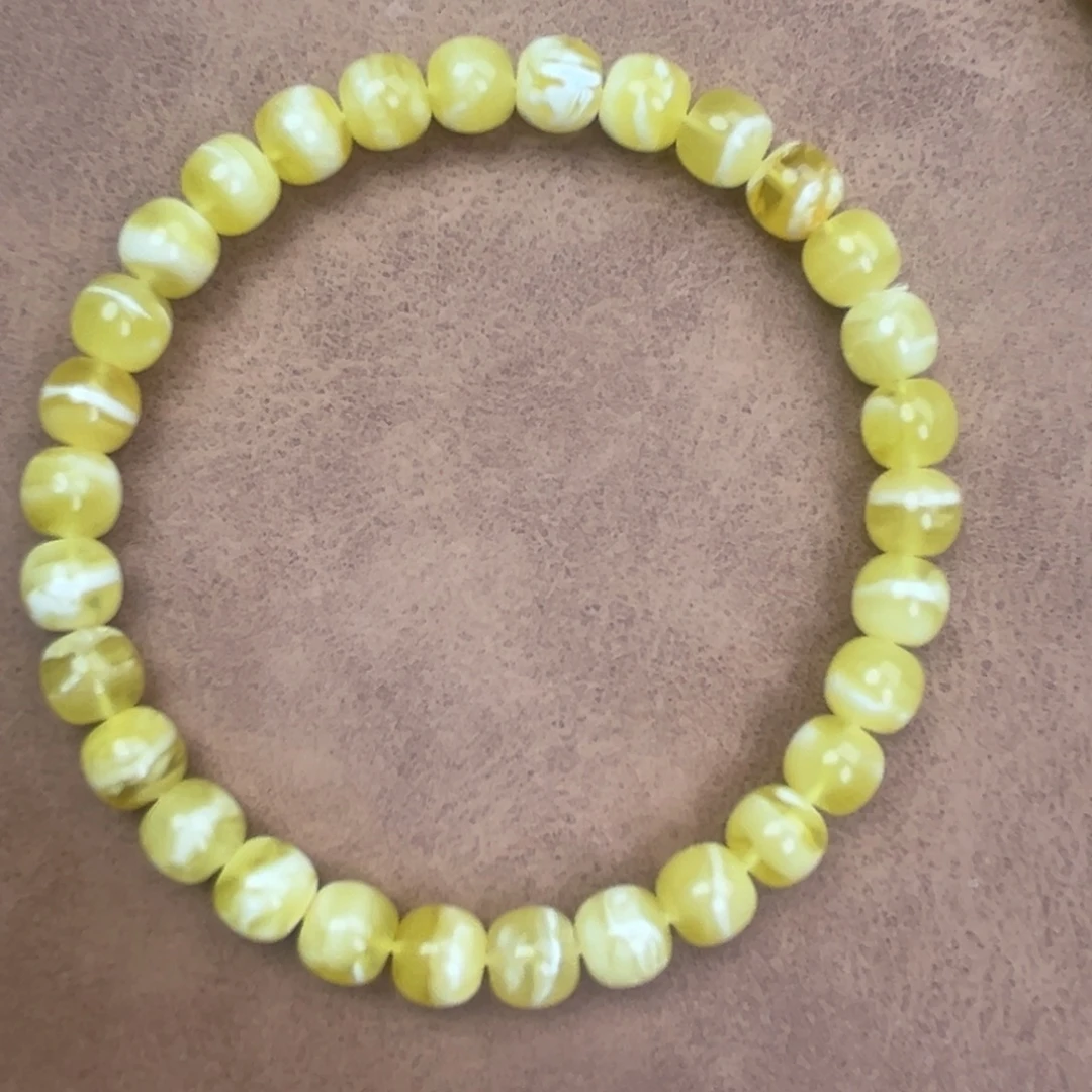 蜜蜡未镶嵌手串纯天然俄料金瓷白花虎皮7.5*7腕口18+