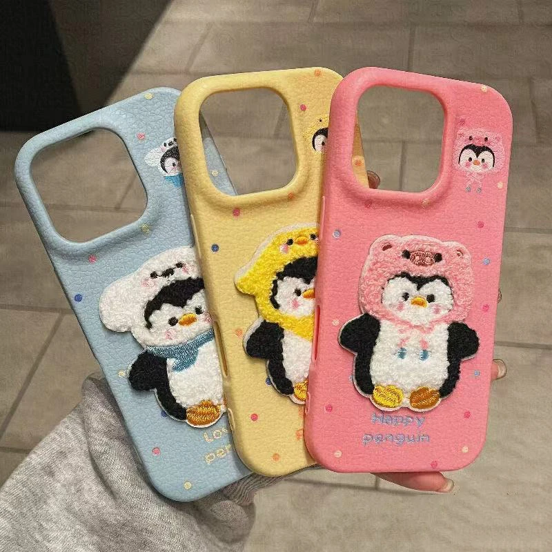 ZMGX白帽企鹅适用iPhone17/16promax手机壳大孔皮纹华为mate60pro