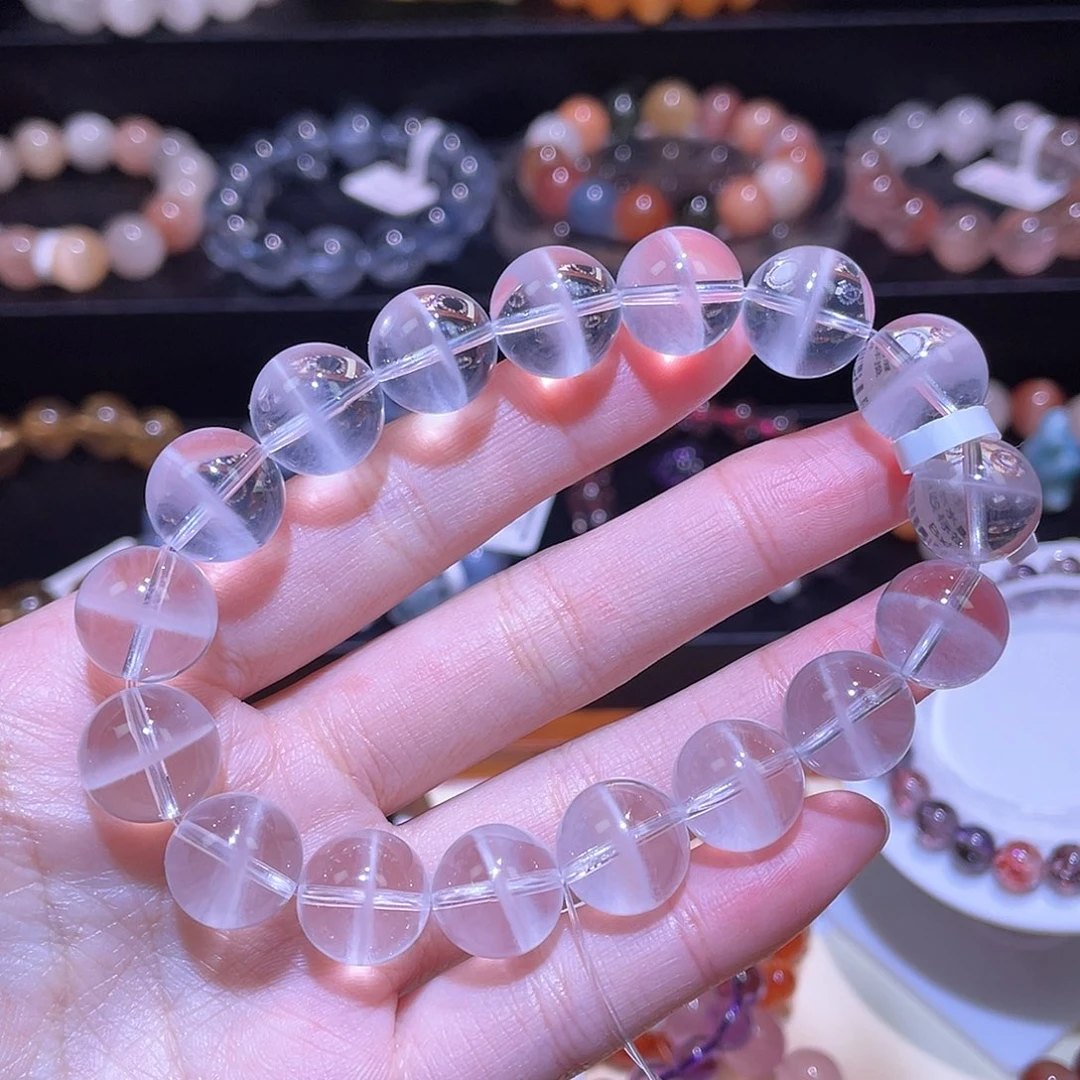 水晶手链未镶嵌白幽灵手链，晶体通透12.7