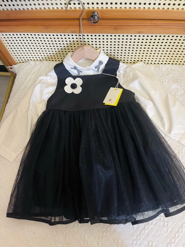 女童2025春季新款衬衫背心网纱裙两件套时尚洋气