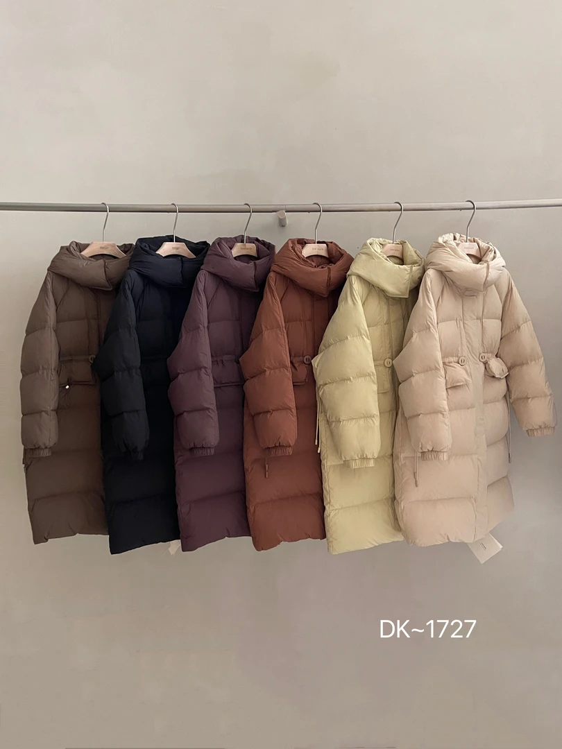 【锦衣服饰】葆伊1727连帽收腰翻口袋长款羽绒服