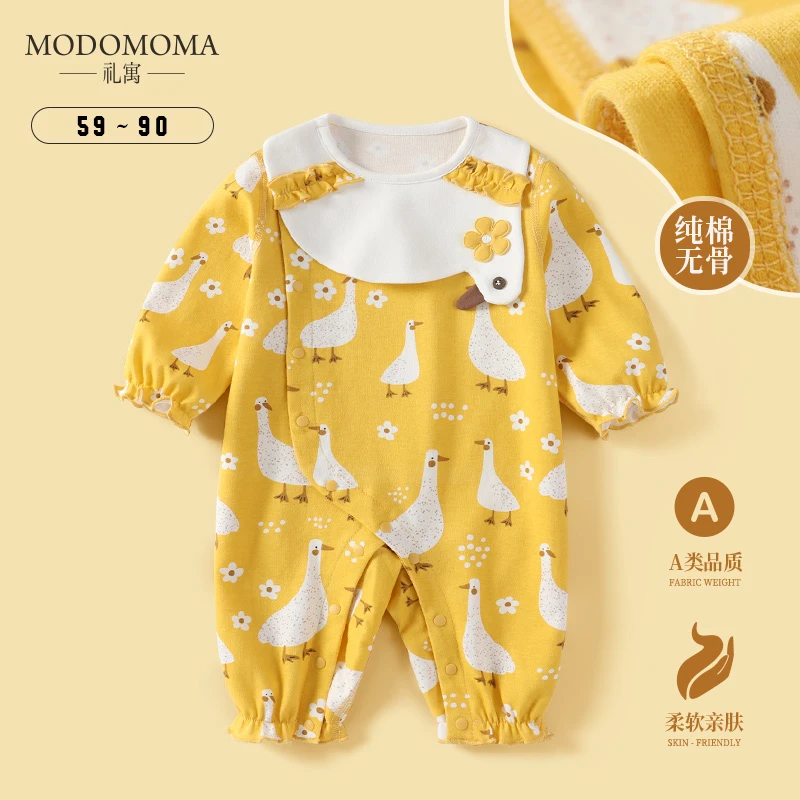 modomoma新生婴儿衣服春装公主女宝宝长袖蝴蝶连体衣保暖夹棉爬服