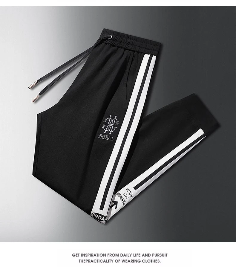 夏款冰丝薄款小老头刺绣厚款厚男士欧货时尚不百搭休闲裤