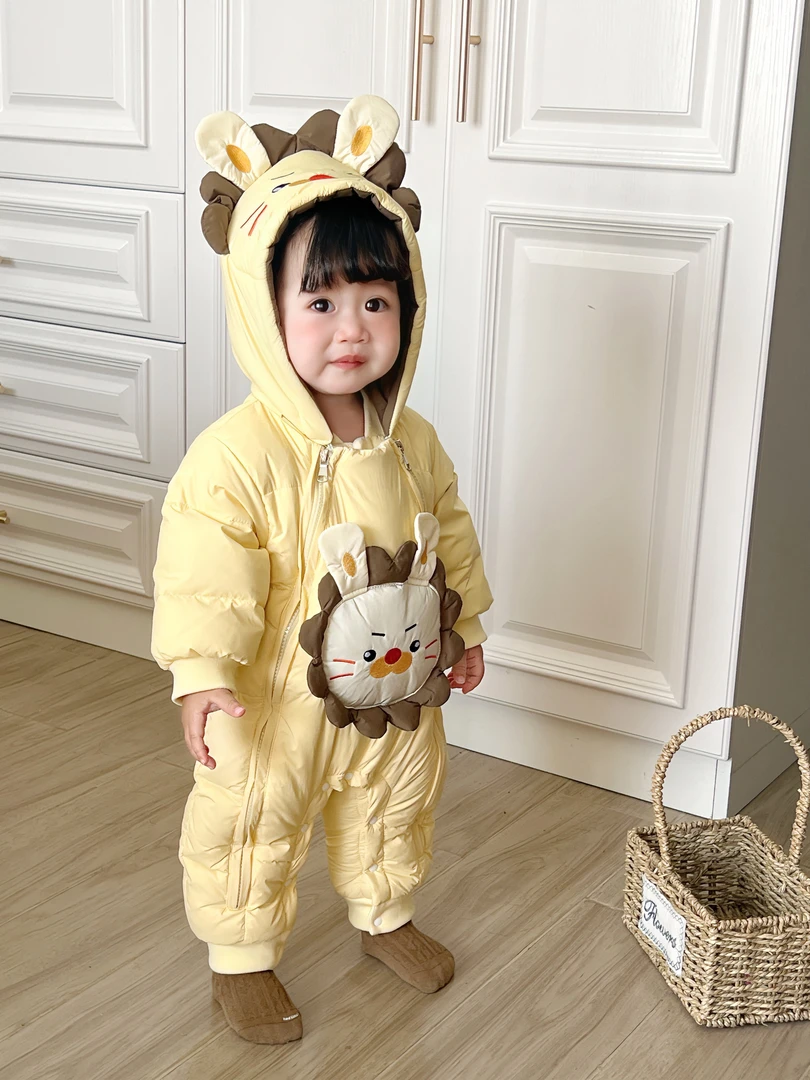 【极寒羽绒服】“小狮子”爬服连身衣儿童连帽加绒加厚卡通冬季羽绒服