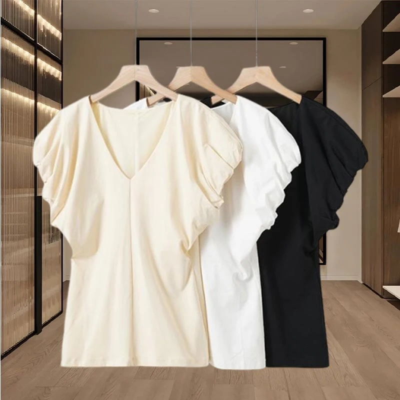 2025夏季韩式新款轻薄透气设计感个性短袖T恤女休闲百搭小众上衣