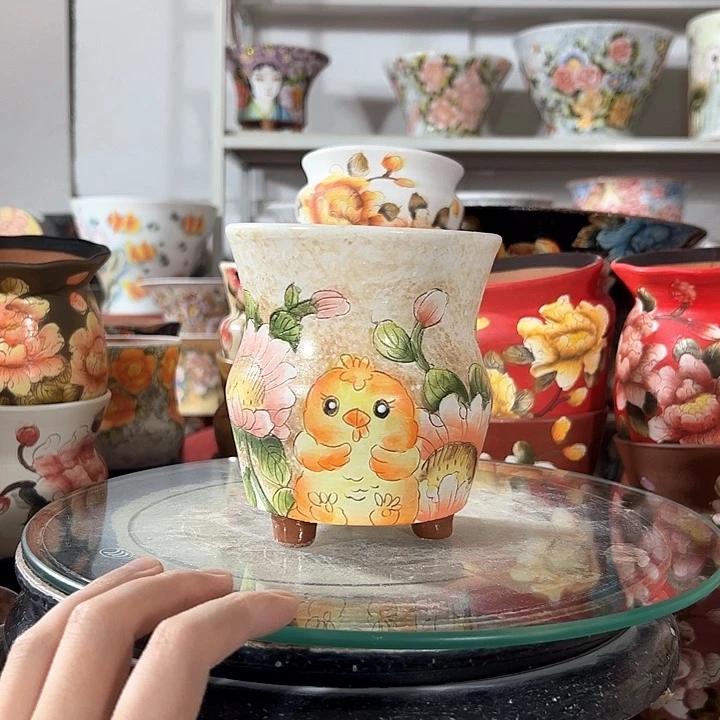 景德镇手绘花盆幸运花盆
