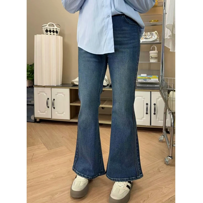 大码高腰微喇牛仔裤2025年秋装新款梨型身材胖妹妹弹力显瘦马蹄裤