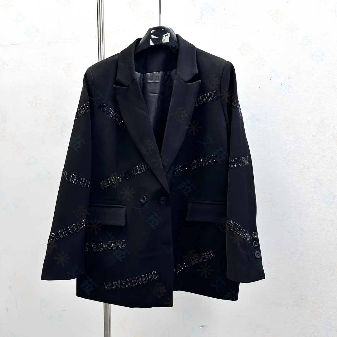 现-莹莹欧货【烫钻字母西装外套】春季慵懒风宽松西服正装女8013