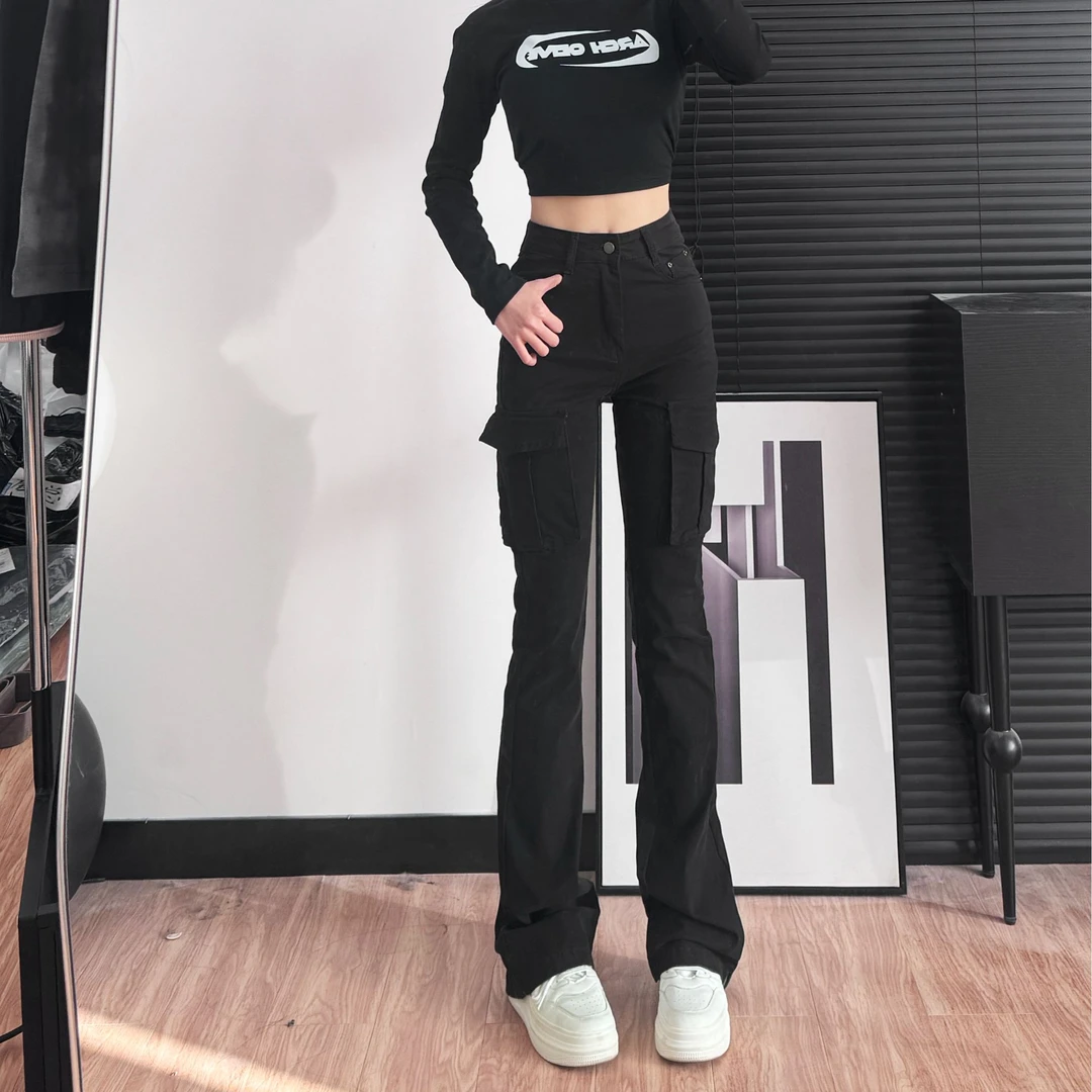 2025新款美式151小个子高街美妹时尚显瘦显腿长显身材微喇裤2338