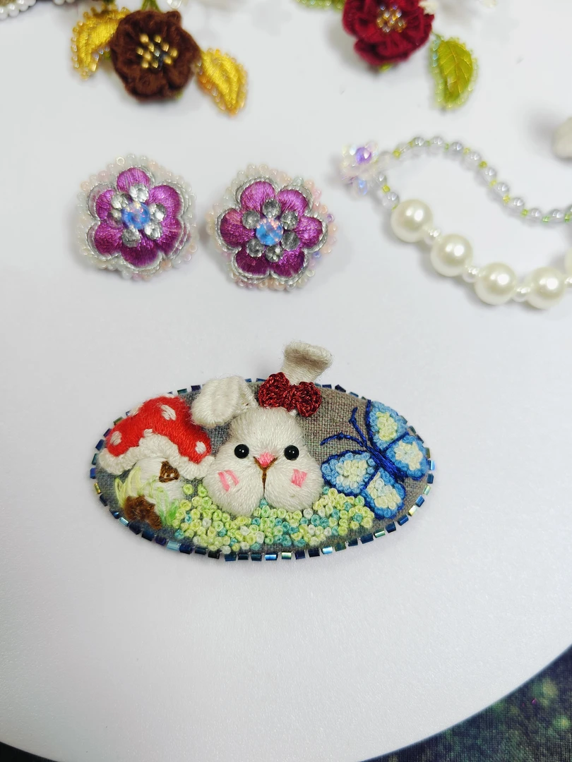 纯手工DIY刺绣椭圆形夹子7厘米