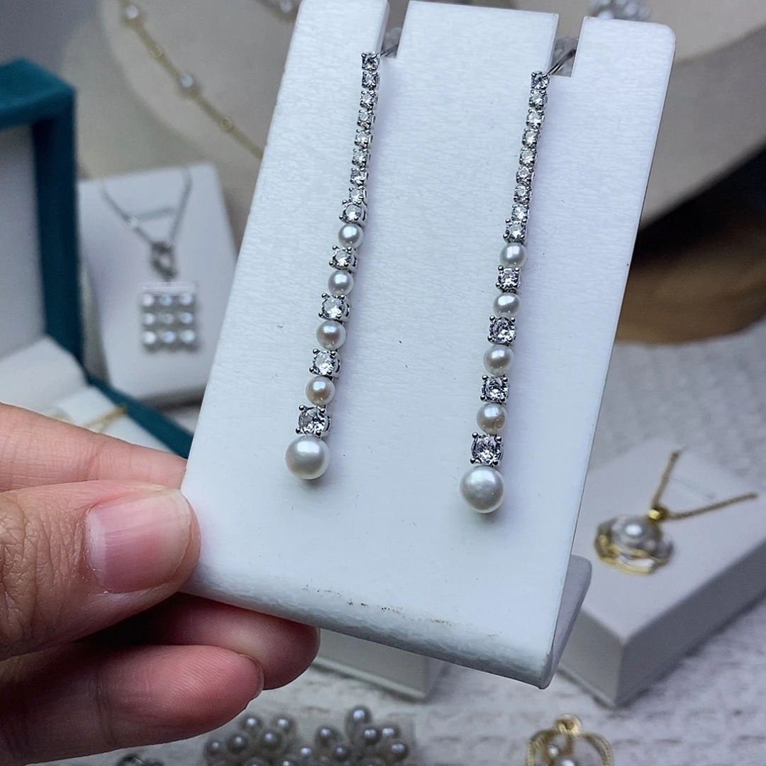 耳饰银S925镶嵌淡水珍珠