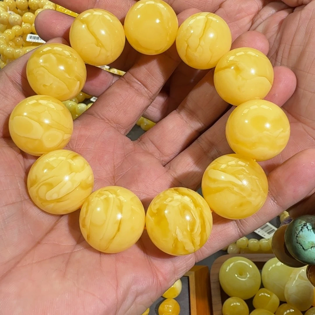 琥珀手链未镶嵌请***蟀24m焦皮同料圆珠手串89.3