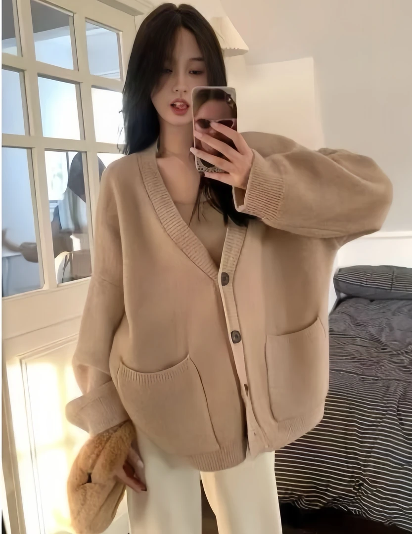 毛针织衫上衣长袖甜美ins宽松型纯色女装常规厚款