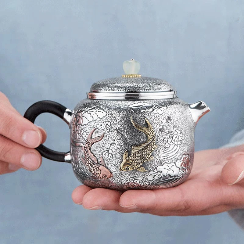 皇家银匠 银壶999纯银泡茶壶手工一张打小银壶茶壶足银茶具纯手工