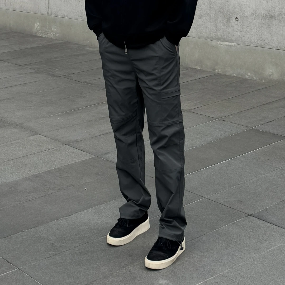 KUZ 美式户外vibe直筒工装裤多裁片立体修身微弹高街百搭休闲裤男