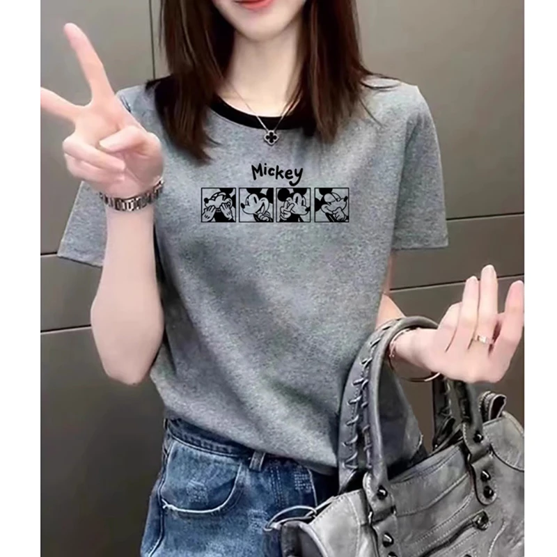 2025新款夏季小众纯棉短袖t恤女设计感圆领洋气遮肉显瘦撞色上衣