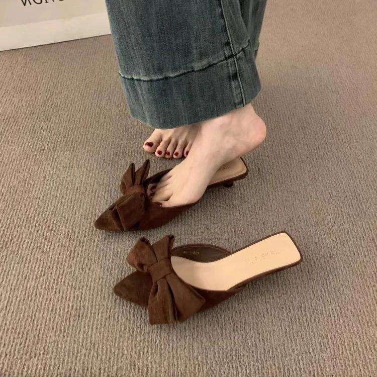 名媛优选女士拖鞋新款蝴蝶结法式气质温柔仙女晚晚风配裙猫跟凉