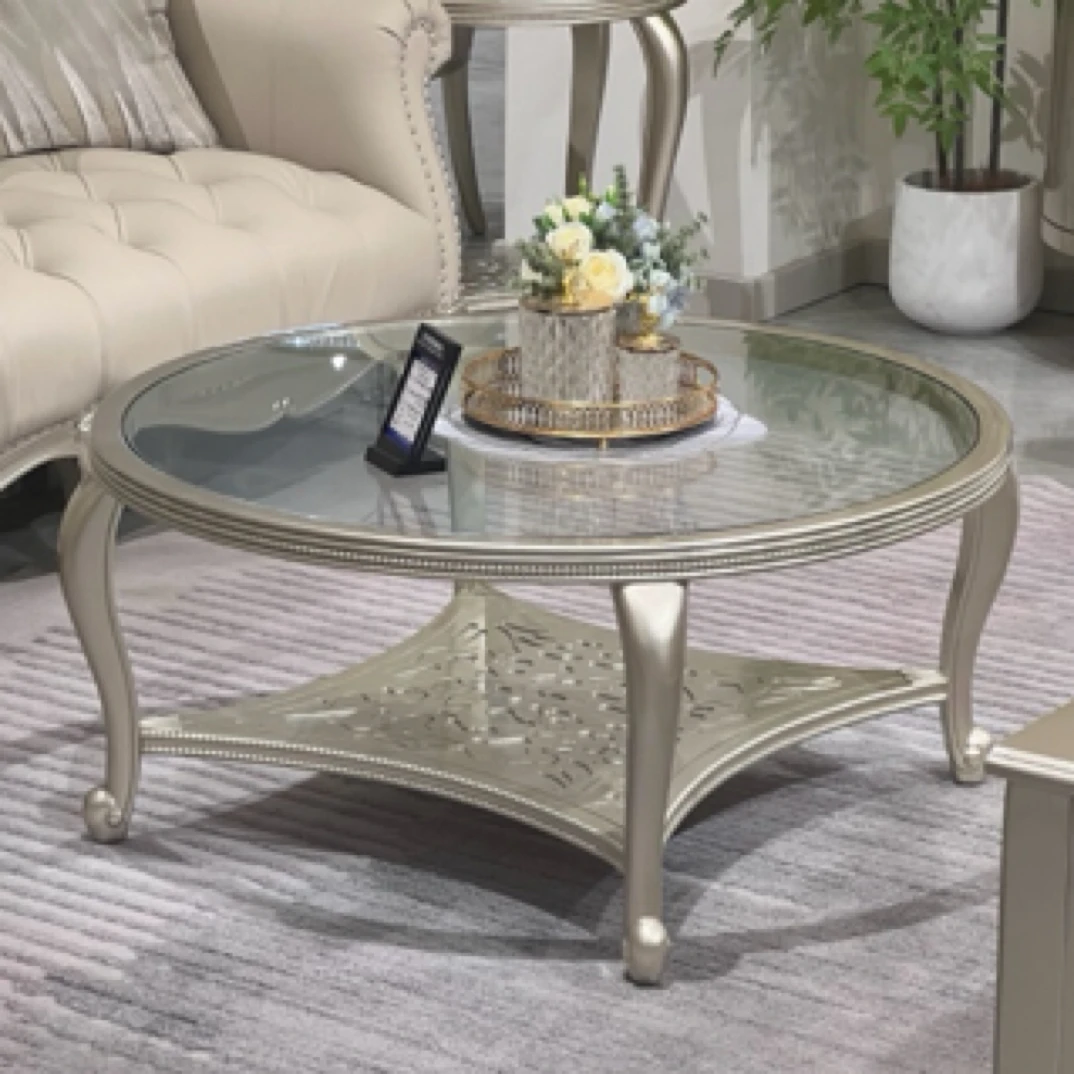 美式轻奢茶几高级感客厅法式玻璃小茶几家用实木沙发茶几简约别墅